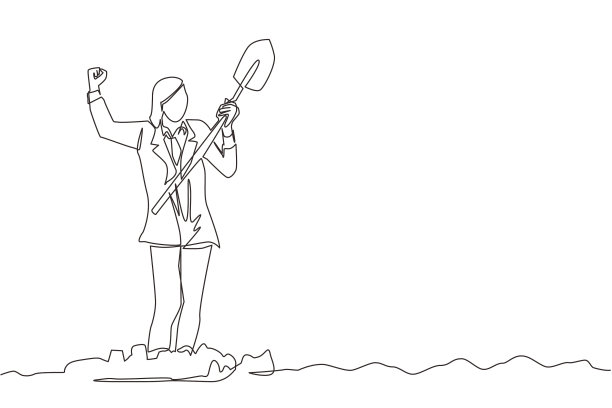 单线画快乐的女商人图片下载