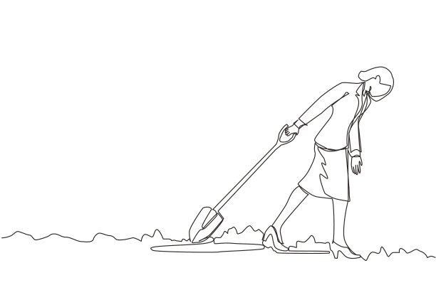 连续的一条线画着女商人的行走图片下载