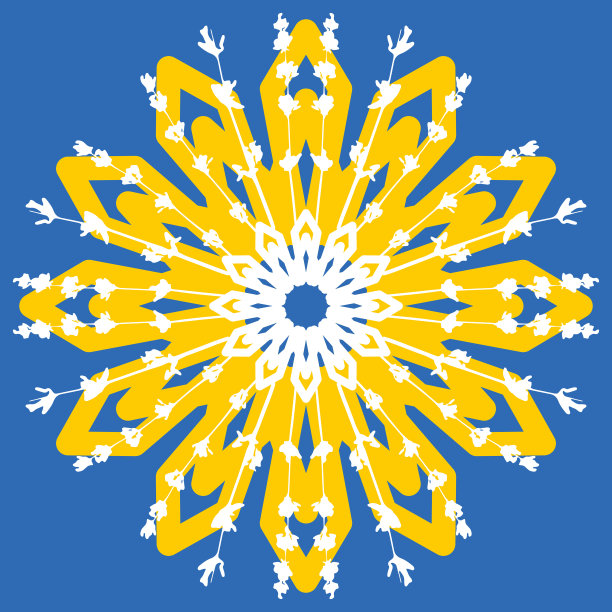 方形瓷砖，黄蓝白彩色花卉图案，矢量插画用于墙面装饰图片下载