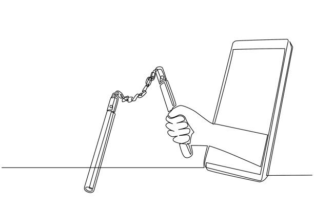 单线画手握双截棍图片下载