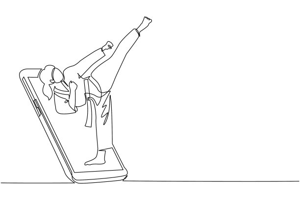 单线连续画跆拳道女子中图片下载