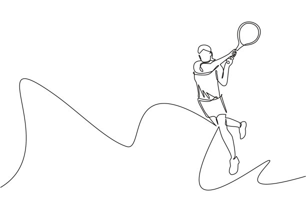 单线一条画着年轻快乐的女子网球图片下载