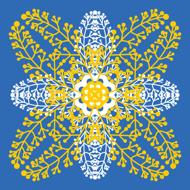 方形瓷砖，黄蓝白彩色花卉图案，矢量插画用于墙面装饰图片下载