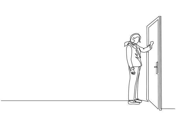 一行画着女商人的敲门声图片下载