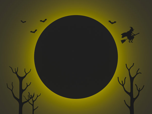 3d最小轮廓万圣节主题。令人毛骨悚然的轮廓。万圣节问候模板。月光下的剪影。3 d演示。图片下载