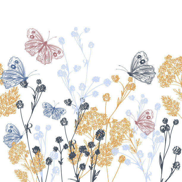 手绘背景与蝴蝶图片下载