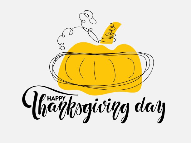 感恩节快乐用南瓜手写字母线性素描。秋庆书法文为感恩节佳节。矢量插图为卡片，印刷，邀请，横幅，网页图片下载