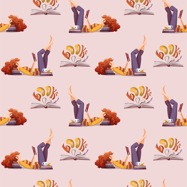 无缝模式与女性阅读书籍。图片下载