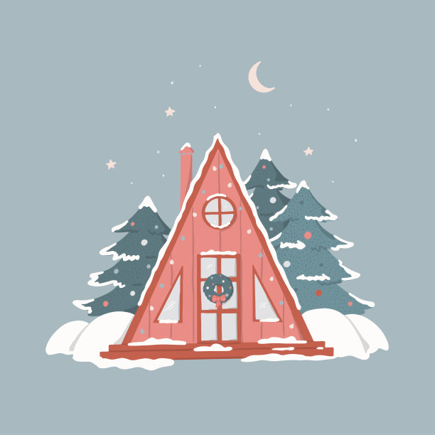 冬季森林和木屋海报，印刷品，卡片图片下载