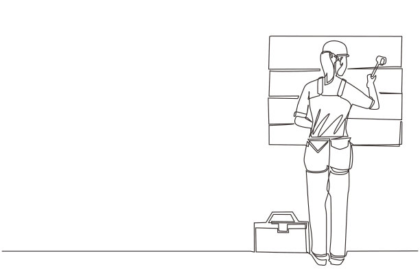 单线画女专业工人图片下载