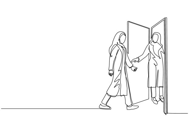 连续一条线画着阿拉伯女商人图片下载