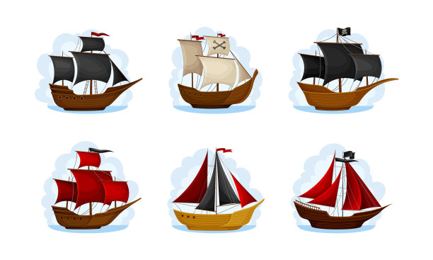 装有方形桅杆的海盗帆船图片下载