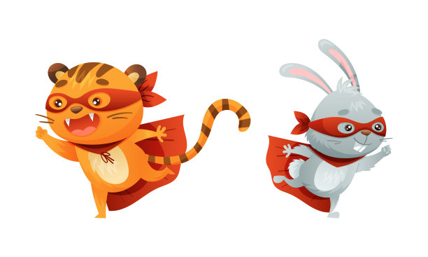 超级英雄动物的孩子们设置了有趣的老虎兔子图片下载