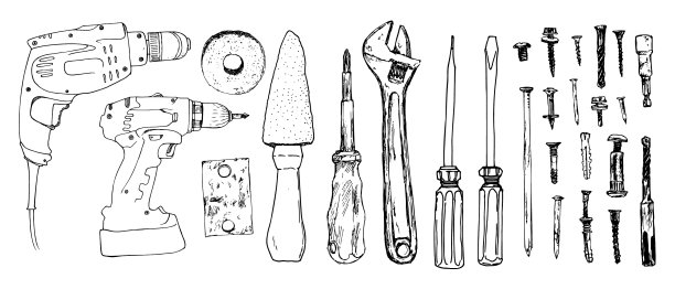 一套工具素描钻图片下载