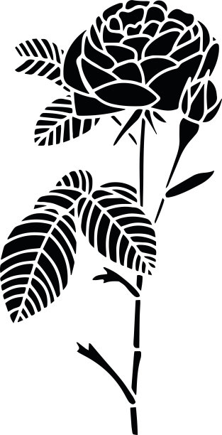 玫瑰矢量模板，黑色和白色图片下载