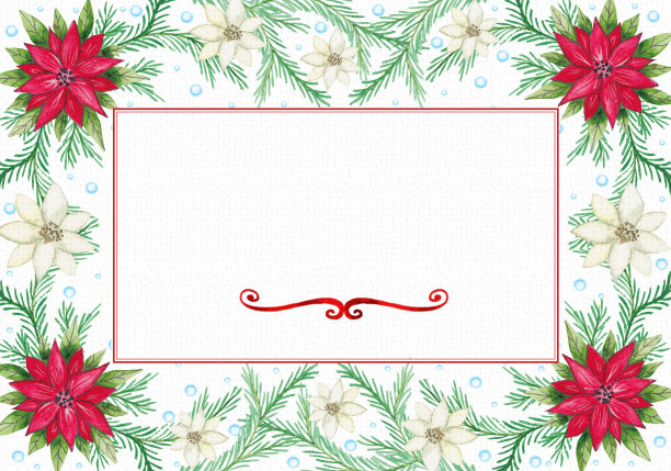 一品红花水彩圣诞贺卡图片下载