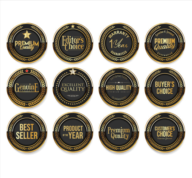 收集带有月桂的金色和黑色徽章图片下载