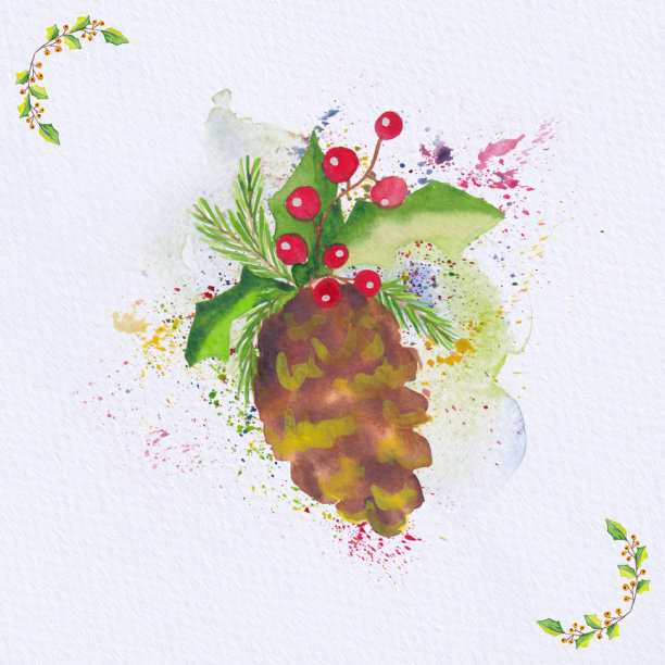 水彩松果插图图片下载