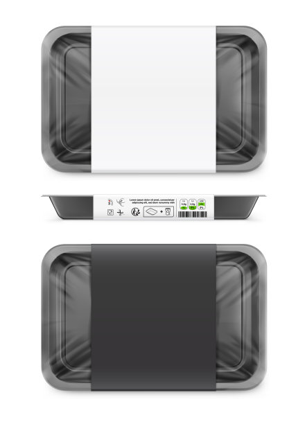 水平黑色托盘容器模型与硬纸板包装。图片下载