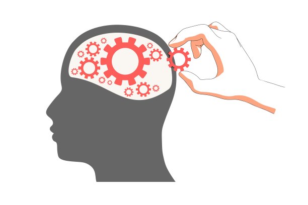 人头里面有齿轮。用手把齿轮放进去。生产力、效率。智力和知识的发展与大脑的表现有关。齿轮和技术车轮是思想图片下载