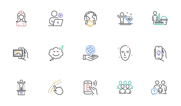 家庭问题，比特币支付和视频会议线图标的网站，打印。为设计。向量图片下载