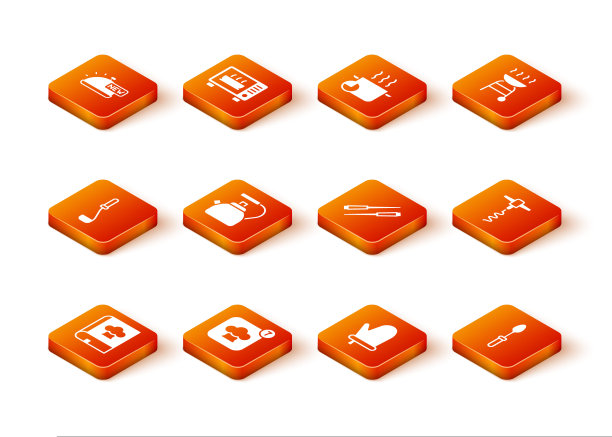 集食谱，厨师帽子，厨房勺子，水壶与处理，烤箱手套，食物筷子，茶匙和葡萄酒开瓶器图标。向量图片下载