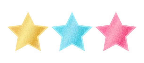 带有金属光泽的星星矢量图标。矢量徽章的星星为游戏评级。图片下载