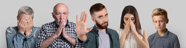 拼贴画中，不同年龄的人都有负面情绪图片下载