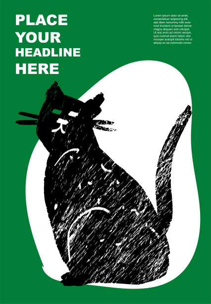 猫,猫。抽象宠物，家养动物海报。丛林,森林。一套当代亚洲艺术印刷模板。墨水动物与地方的文字和几何形状的背景。向量图片下载