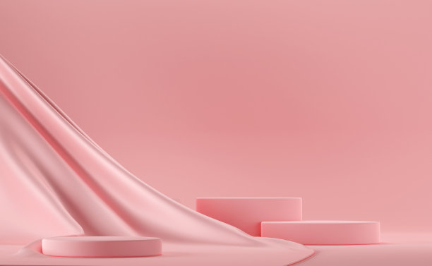 粉色粉彩讲台与粉色飞布，布背景图片下载