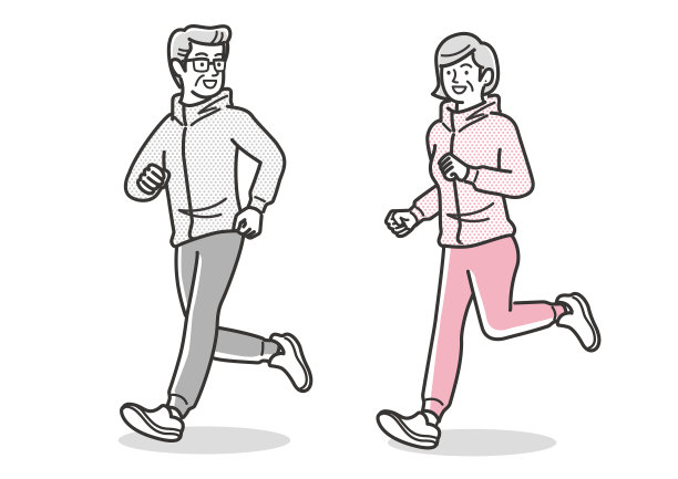 一对老夫妇并排跑着图片下载