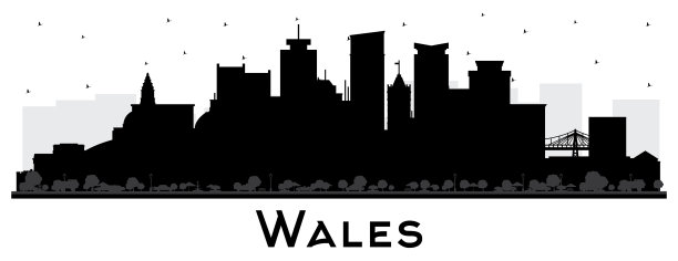 威尔士城市的轮廓与黑色图片下载