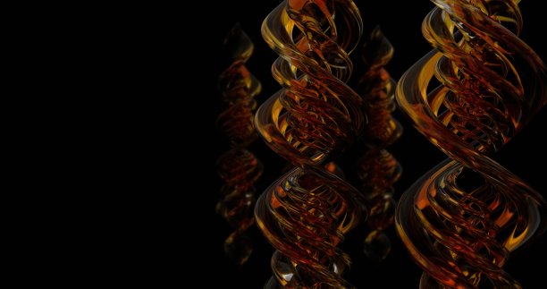 玻璃螺旋。动态光。抽象的背景设计。3 d渲染。黄金的颜色。图片下载