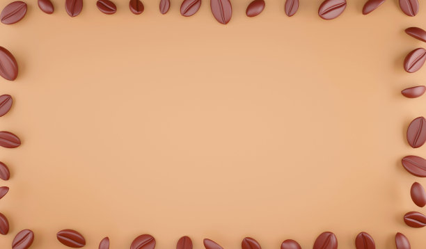 3D渲染顶视图咖啡豆框架复制空间上的棕色背景，3D插图咖啡的概念图片下载