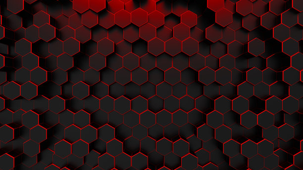 未来的数字技术背景。低聚六角形与红色霓虹灯发光。科幻背景。图片下载