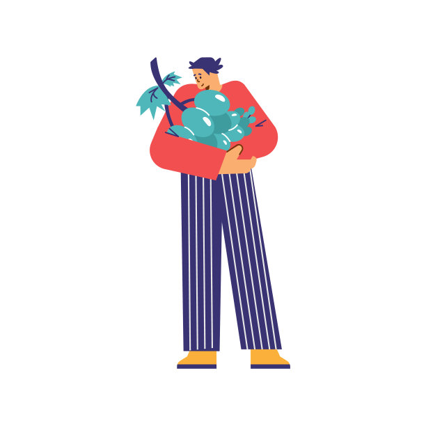 男人抱着葡萄，健康零食的概念-平面矢量插图孤立在白色背景。图片下载