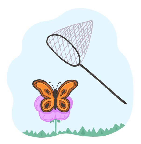 彩色蝴蝶在花和网卡通风格图片下载