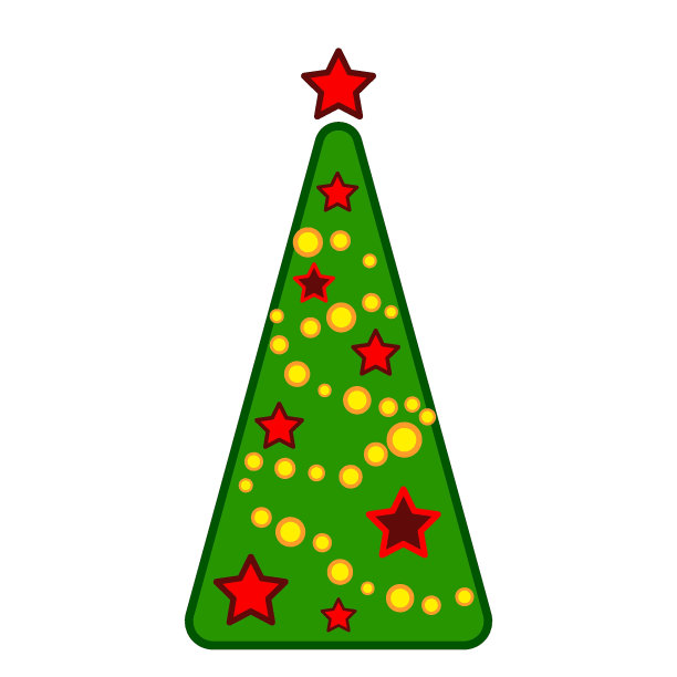 圣诞树，矢量线彩色图标在白色背景上。图片下载