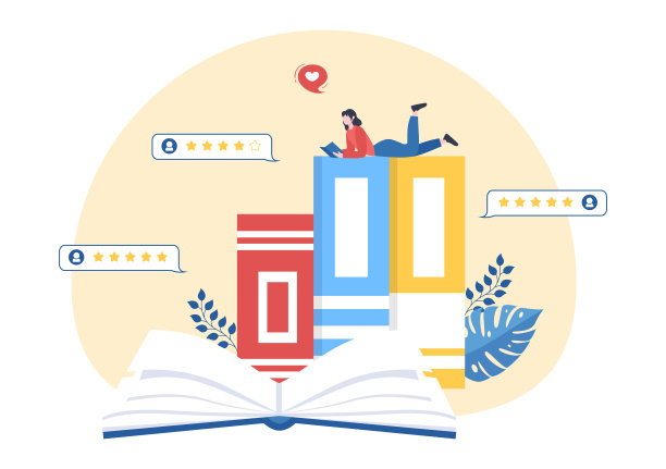书评模板手绘漫画平面插图与读者反馈的分析，评级，满意度和评论的出版物图片下载