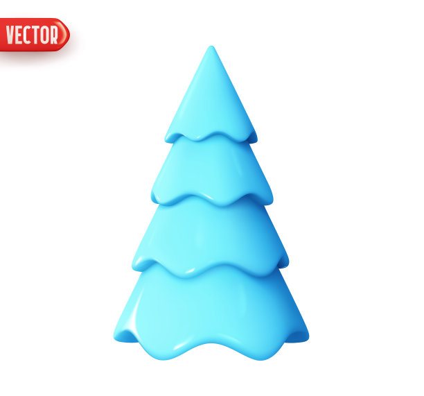 圣诞树。新年的装饰。抽象的最小装饰节日圆锥形树。逼真的3d设计元素，卡通风格。图标隔离在白色背景上。矢量图图片下载