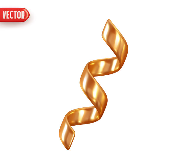 节日装饰元素。螺旋缎带金色的五彩纸屑和蛇纹石。节日装饰。现实的三维设计。图标隔离在白色背景上。矢量图图片下载