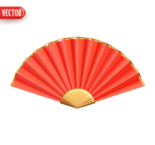 纸风扇。逼真的3d设计元素。图标隔离在白色背景上。矢量图图片下载