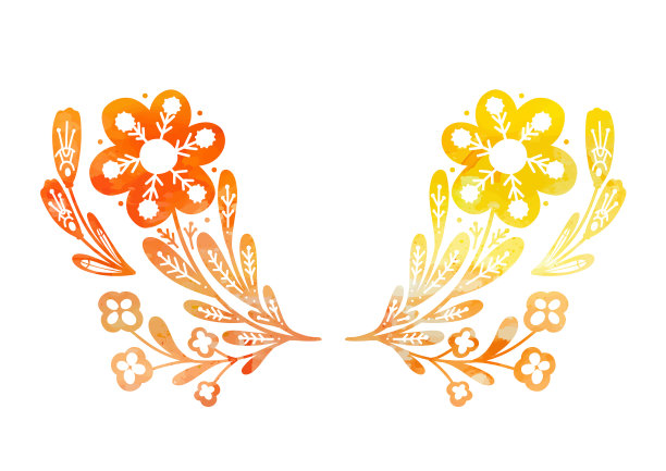 黄色水彩剪贴画框架上的花图片下载