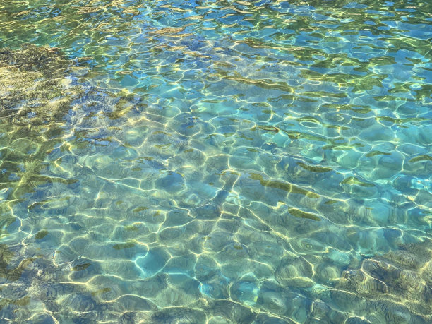 水海绿松石清澈闪闪的表面在天堂泻湖。图片下载