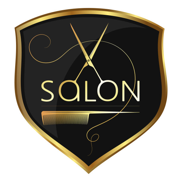 剪刀，梳子和头发锁在一个金盾图片下载