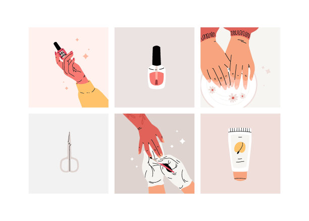 一套插图与美甲，清漆，以及美甲工具。美容院的概念。图片下载
