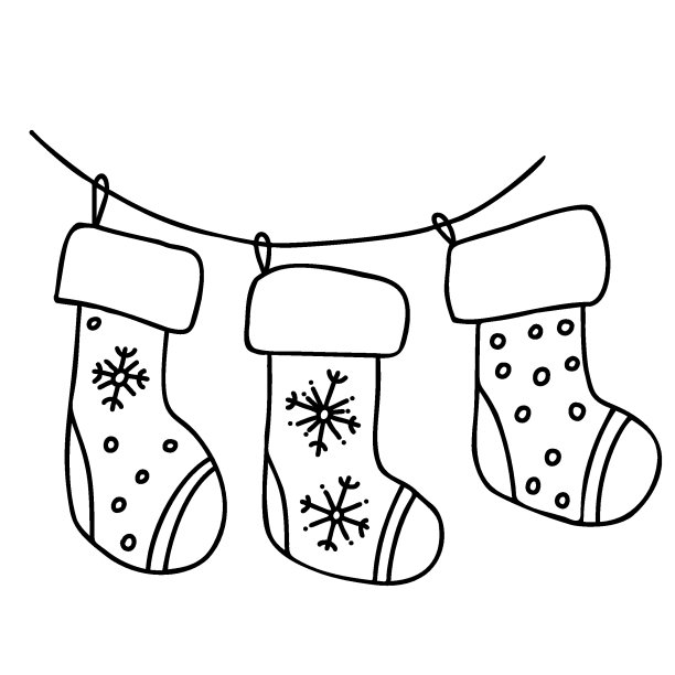 圣诞袜。线性涂鸦素材图片