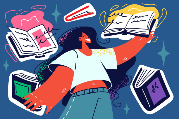 快乐的女孩被书包围图片下载