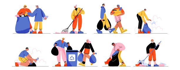 人们收集垃圾志愿者字符清理图片下载
