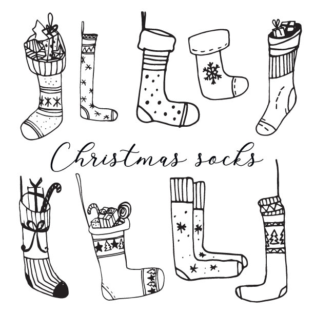 冬天涂鸦圣诞袜。图片下载